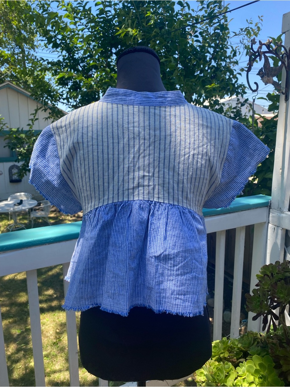 BAN•JARA Hi-Low Top (Shorter in Back.) Cute, Trendy & Unique! Pintucks / Frayed.